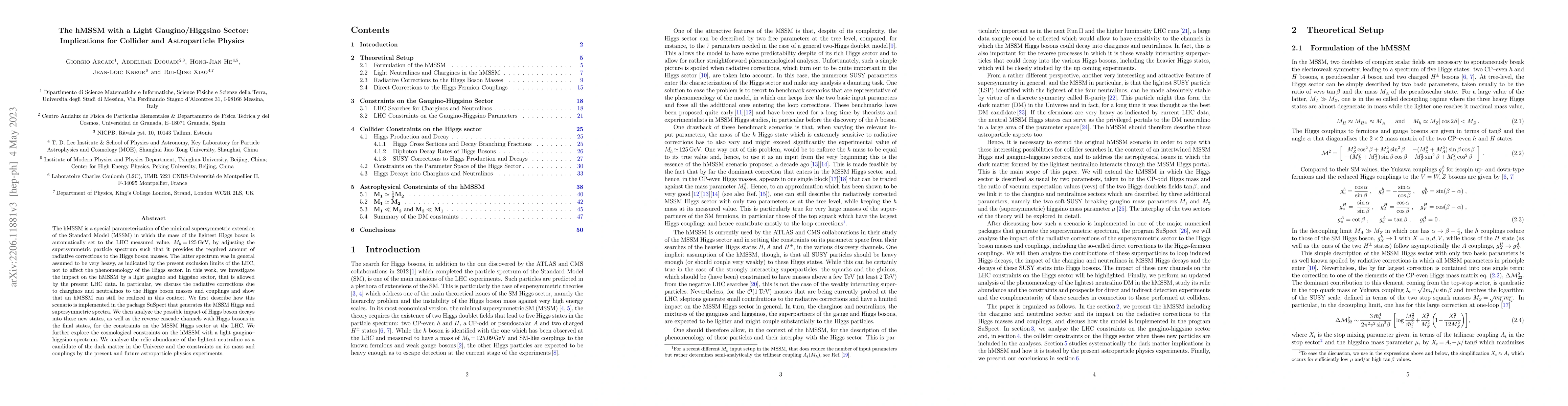 Thumbnail for The hMSSM with a Light Gaugino/Higgsino Sector: Implications for
  Collider and Astroparticle Physics
