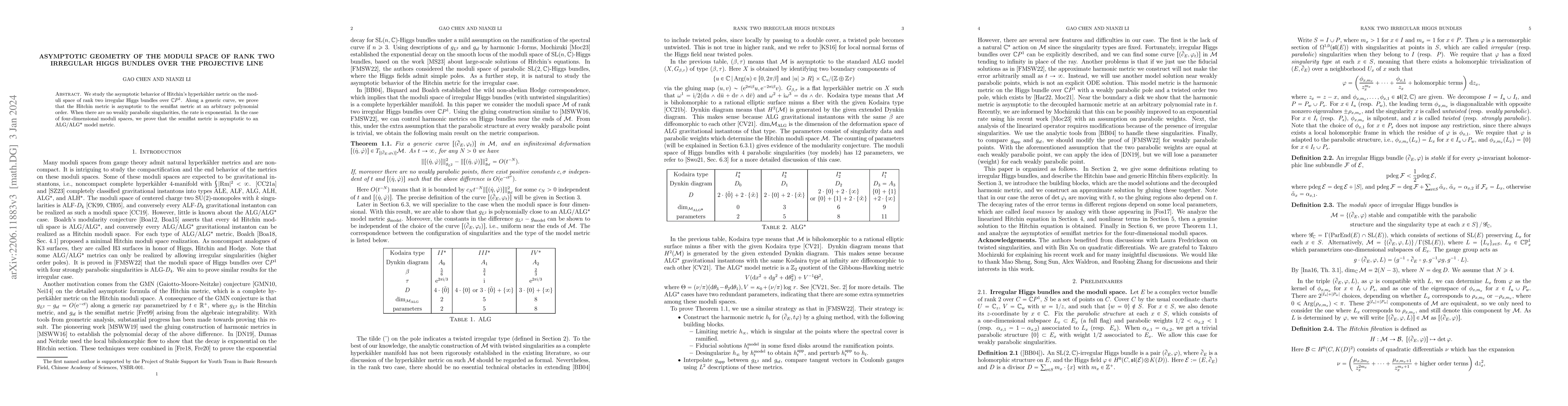 Thumbnail for Asymptotic Geometry of the Moduli Space of Rank Two Irregular Higgs
  Bundles over the Projective Line