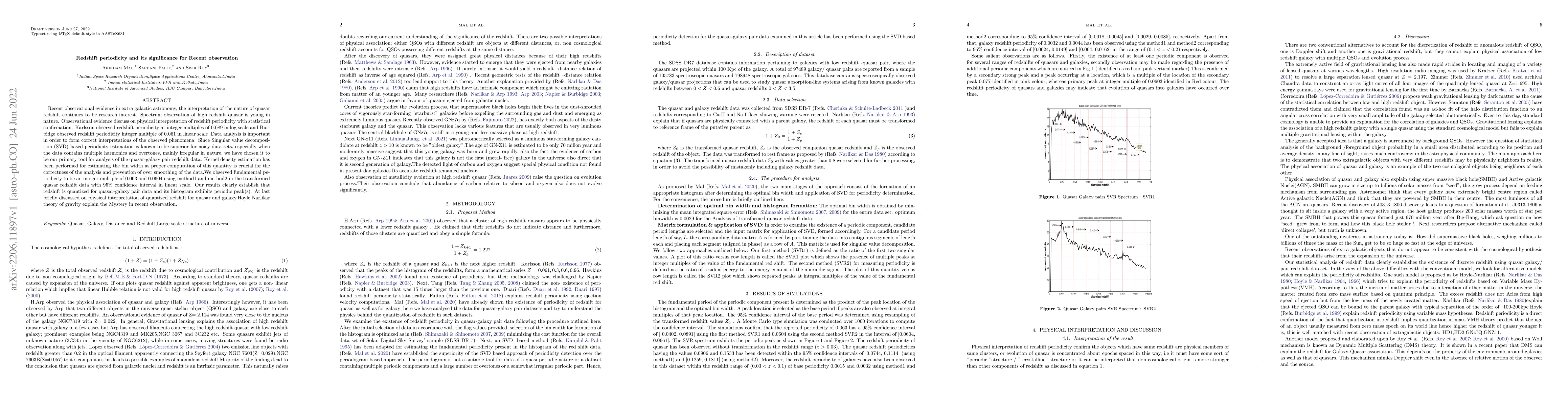 Thumbnail for Redshift periodicity and its significance for Recent observation