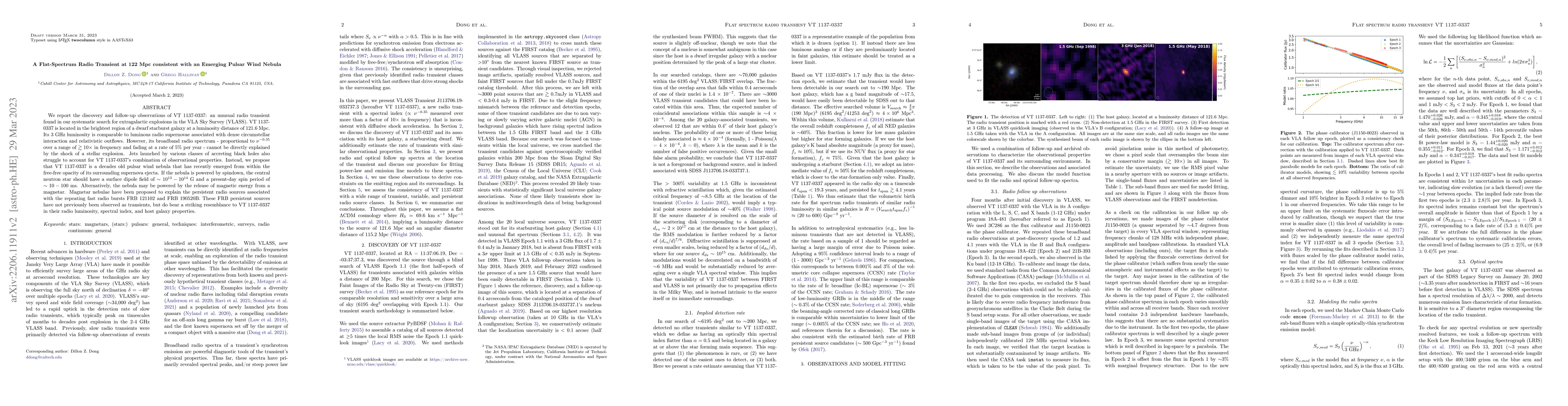 Thumbnail for A Flat-Spectrum Radio Transient at 122 Mpc consistent with an Emerging
  Pulsar Wind Nebula