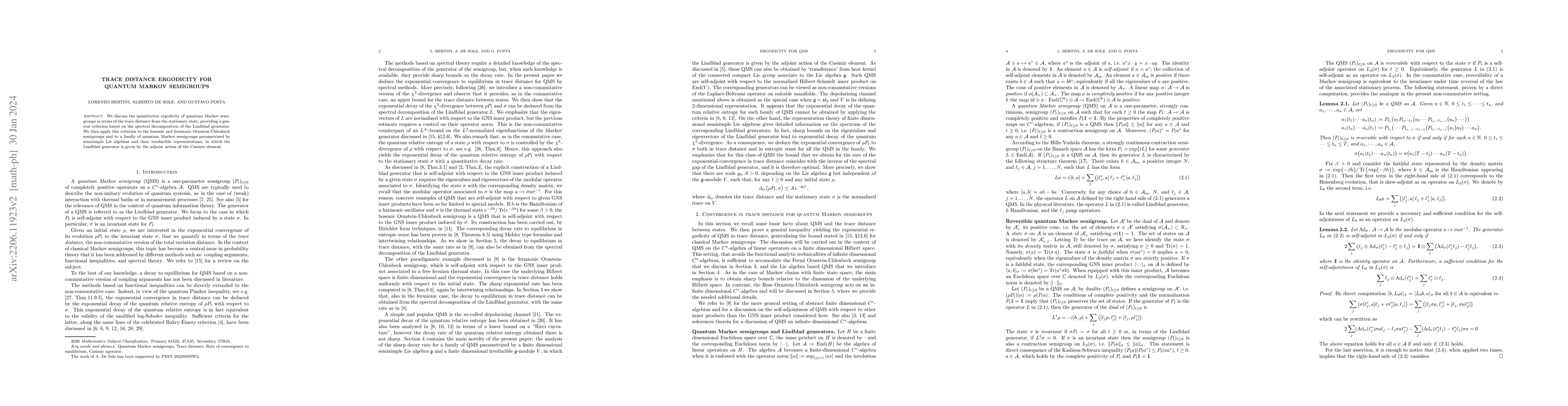 Thumbnail for Trace distance ergodicity for quantum Markov semigroups
