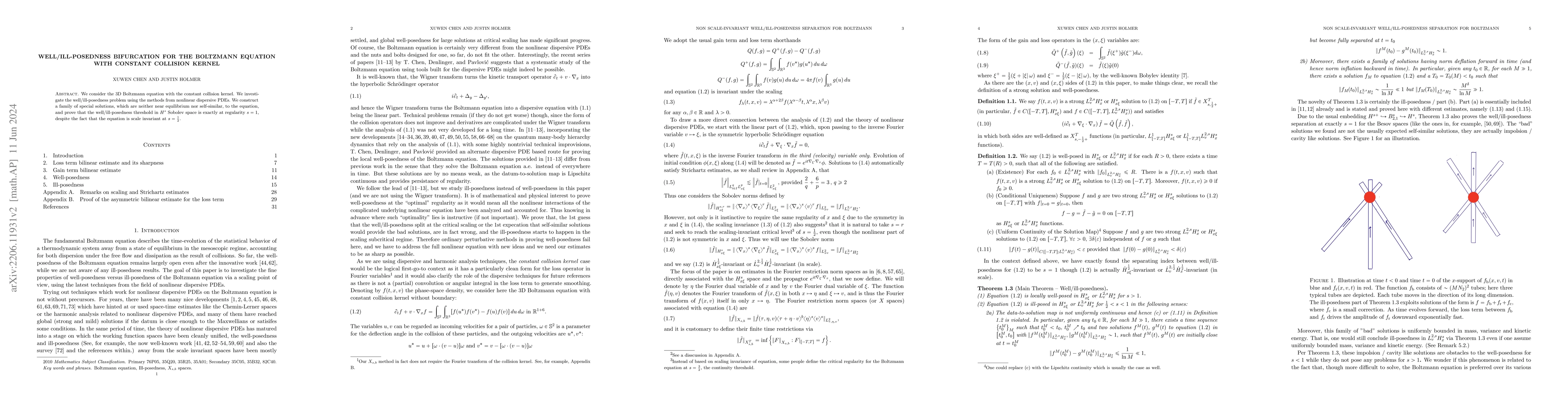 Thumbnail for Well/ill-posedness bifurcation for the Boltzmann equation with constant
  collision kernel