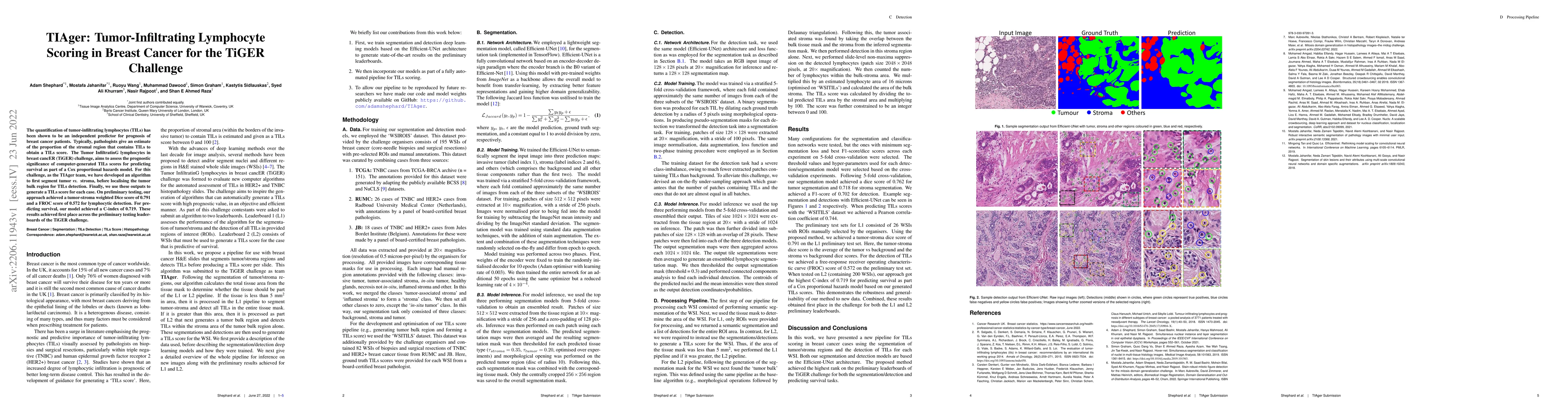 Thumbnail for TIAger: Tumor-Infiltrating Lymphocyte Scoring in Breast Cancer for the
  TiGER Challenge