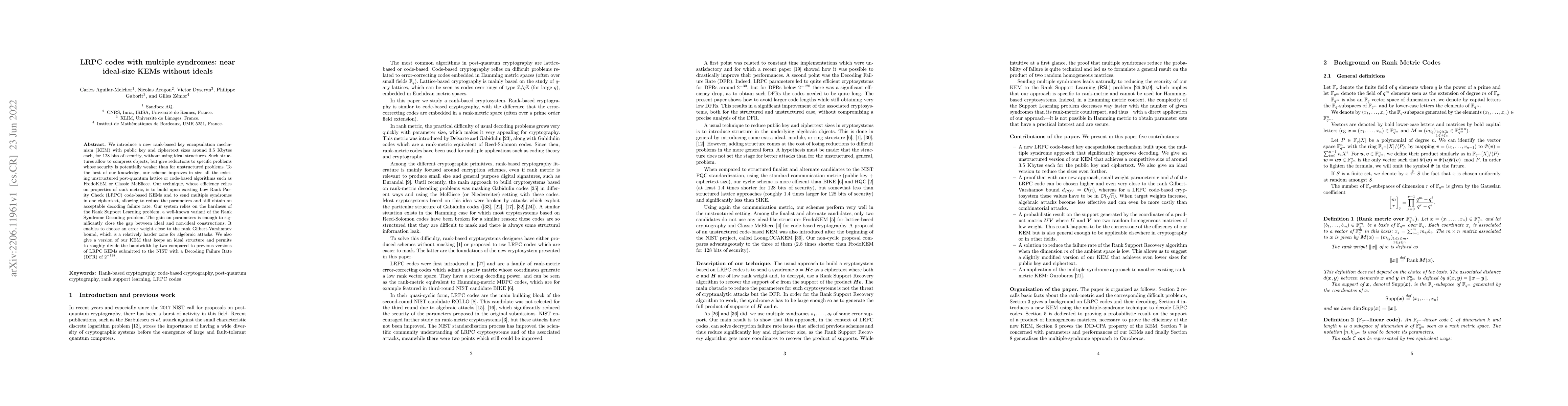 Thumbnail for LRPC codes with multiple syndromes: near ideal-size KEMs without ideals