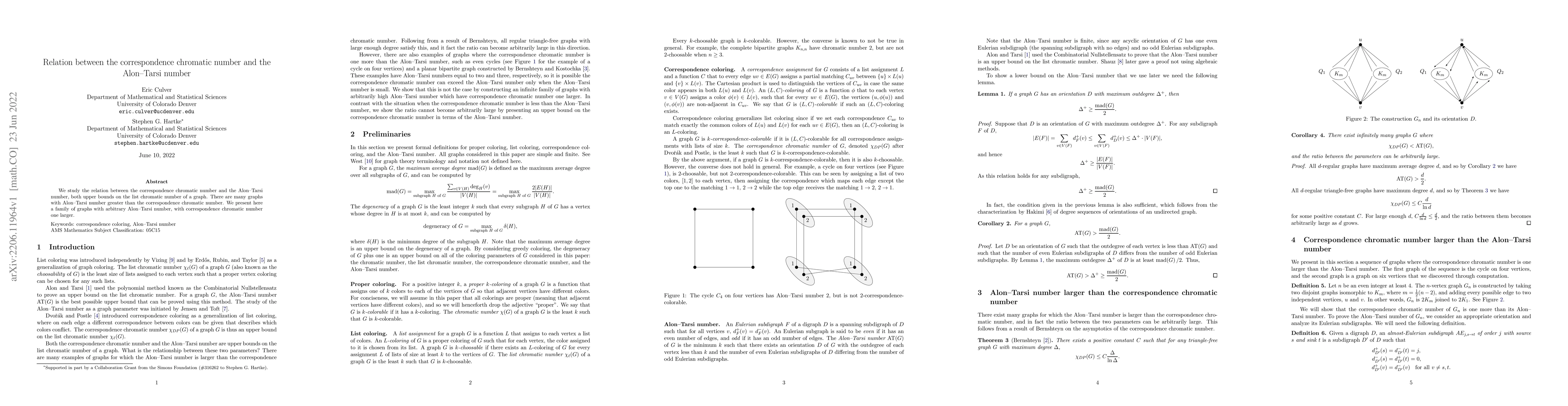 Thumbnail for Relation between the correspondence chromatic number and the Alon--Tarsi
  number