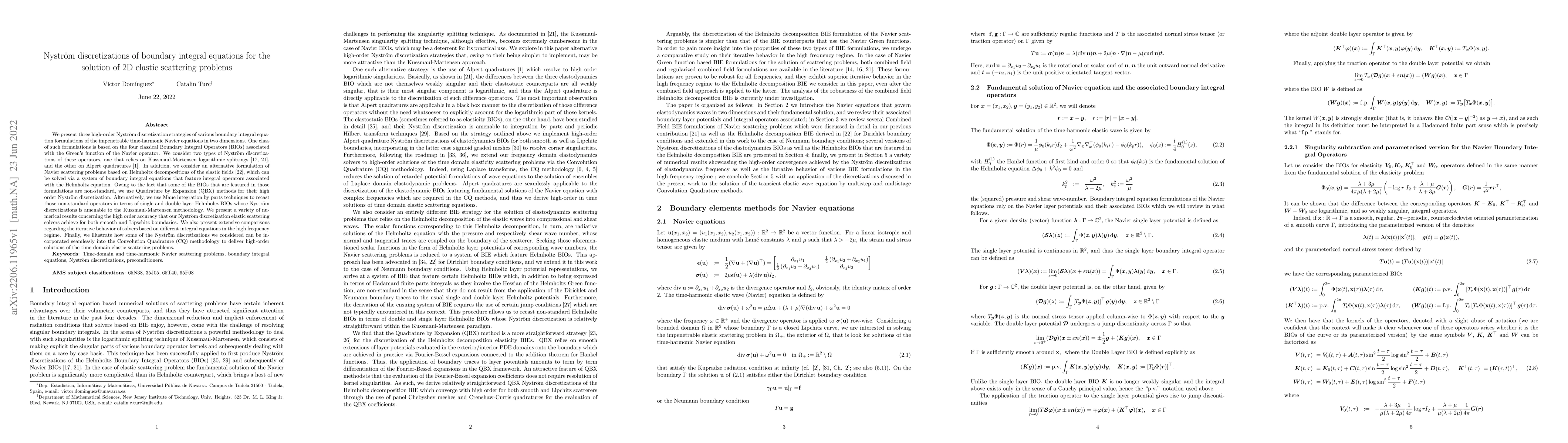 Thumbnail for Nystrom discretizations of boundary integral equations for the solution
  of 2D elastic scattering problems