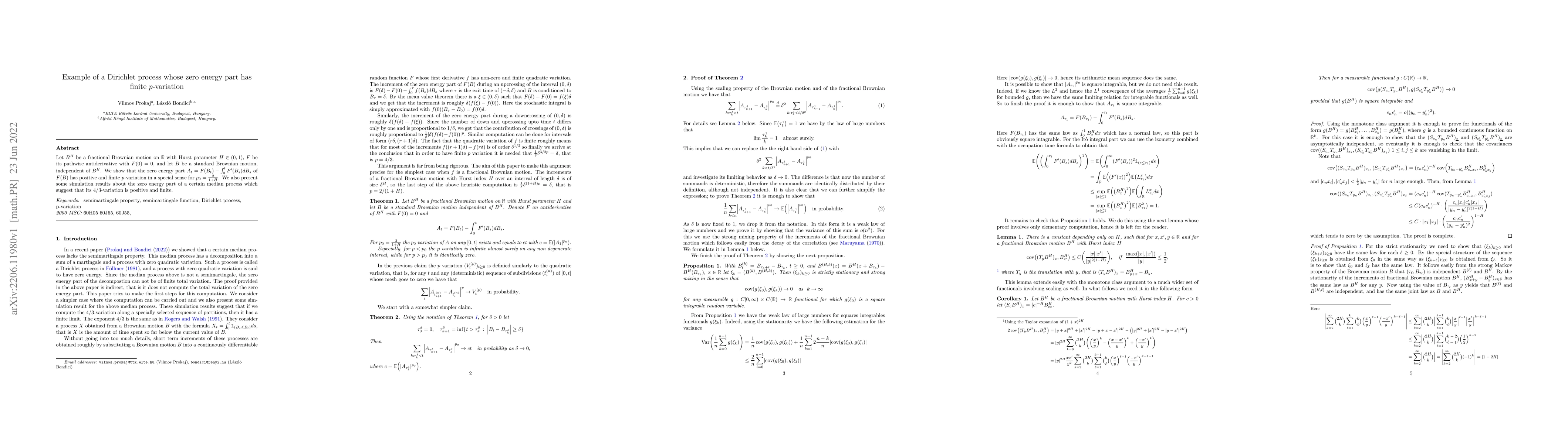 Thumbnail for Example of a Dirichlet process whose zero energy part has finite
  p-variation