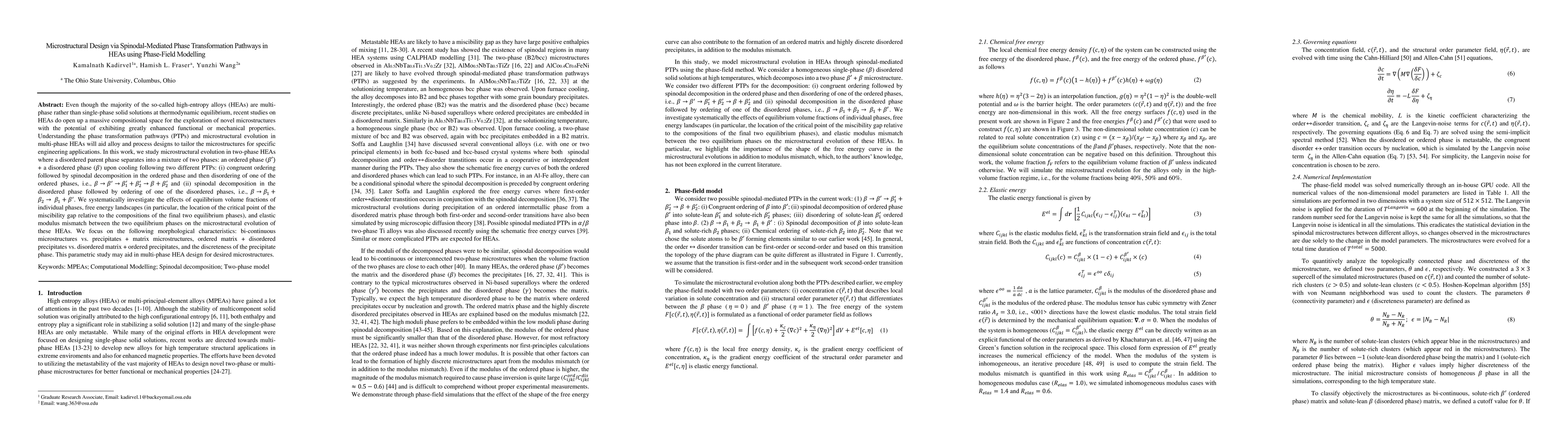 Thumbnail for Microstructural Design via Spinodal-Mediated Phase Transformation
  Pathways in High-Entropy Alloys (HEAs) using Phase-Field Modelling