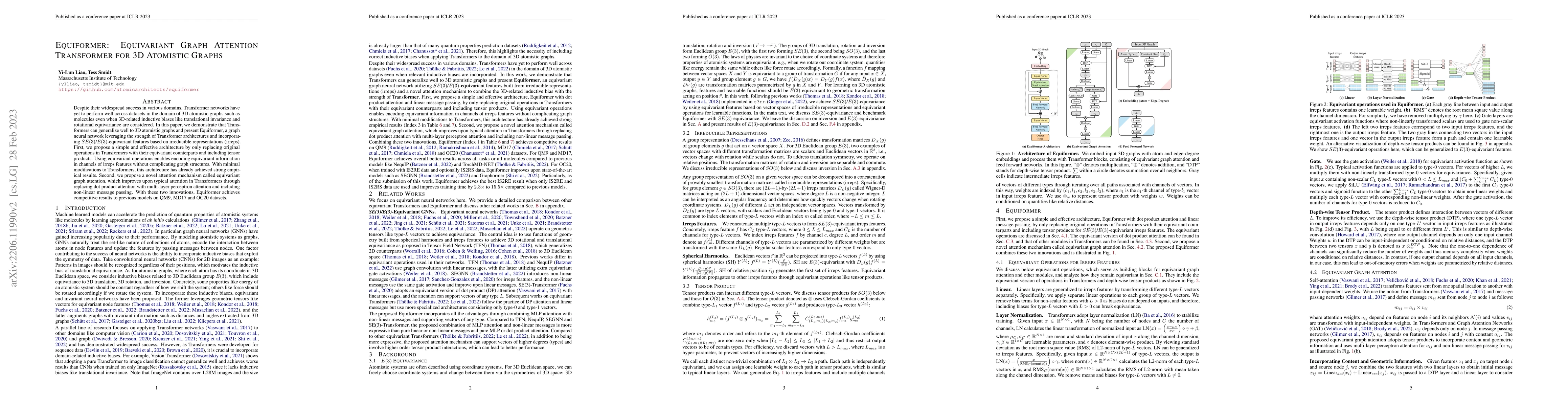 Thumbnail for Equiformer: Equivariant Graph Attention Transformer for 3D Atomistic
  Graphs