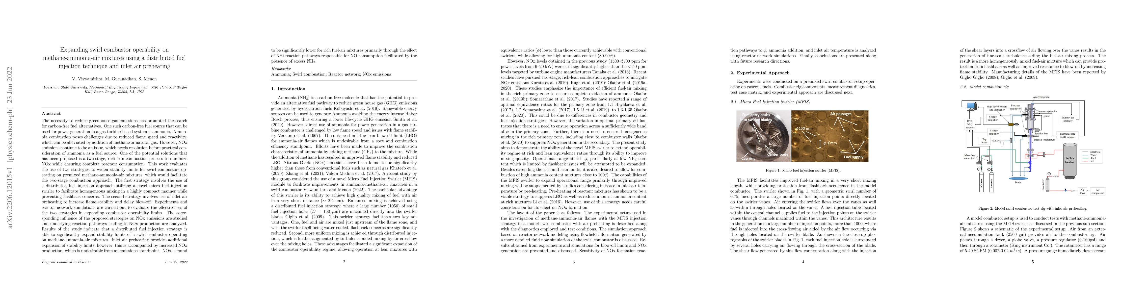 Thumbnail for Expanding swirl combustor operability on methane-ammonia-air mixtures
  using a distributed fuel injection technique and inlet air preheating