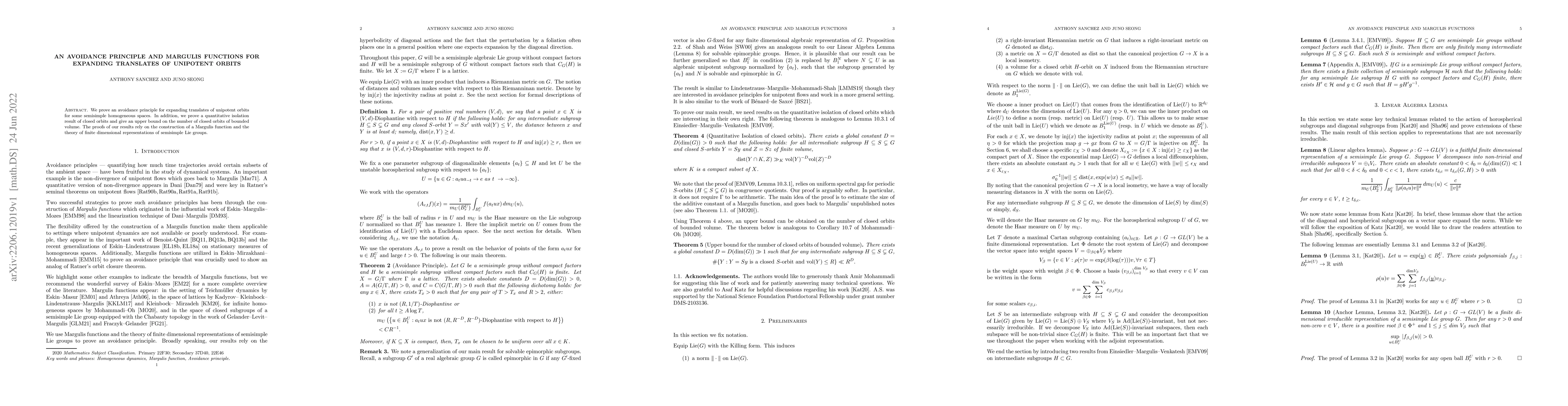 Thumbnail for An avoidance principle and Margulis functions for expanding translates
  of unipotent orbits
