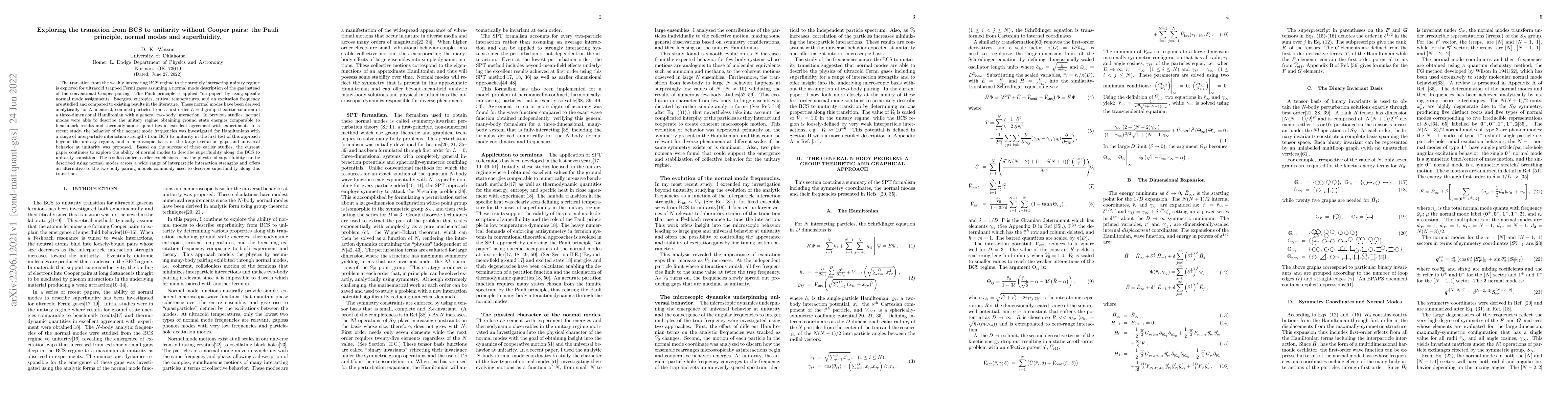 Thumbnail for Exploring the transition from BCS to unitarity without Cooper pairs: the
  Pauli principle, normal modes and superfluidity