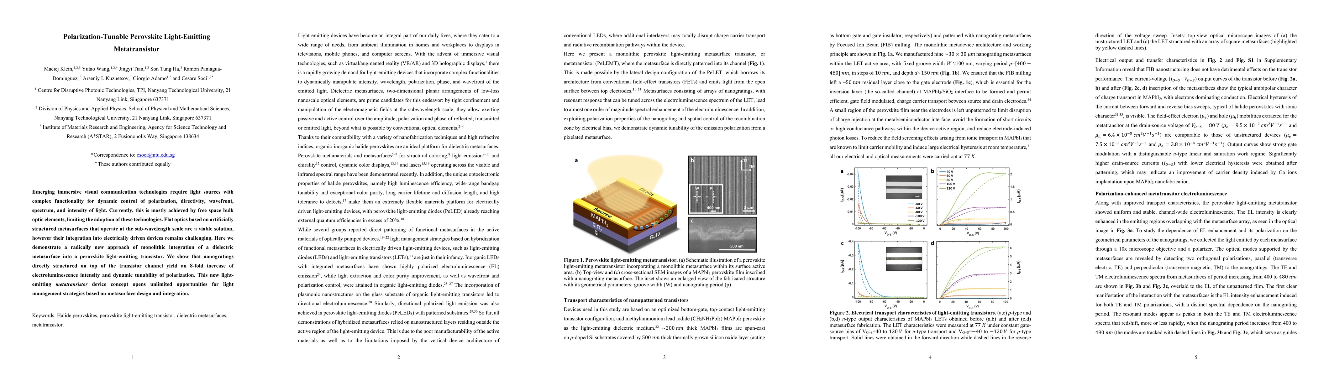 Thumbnail for Polarization-Tunable Perovskite Light-Emitting Metatransistor