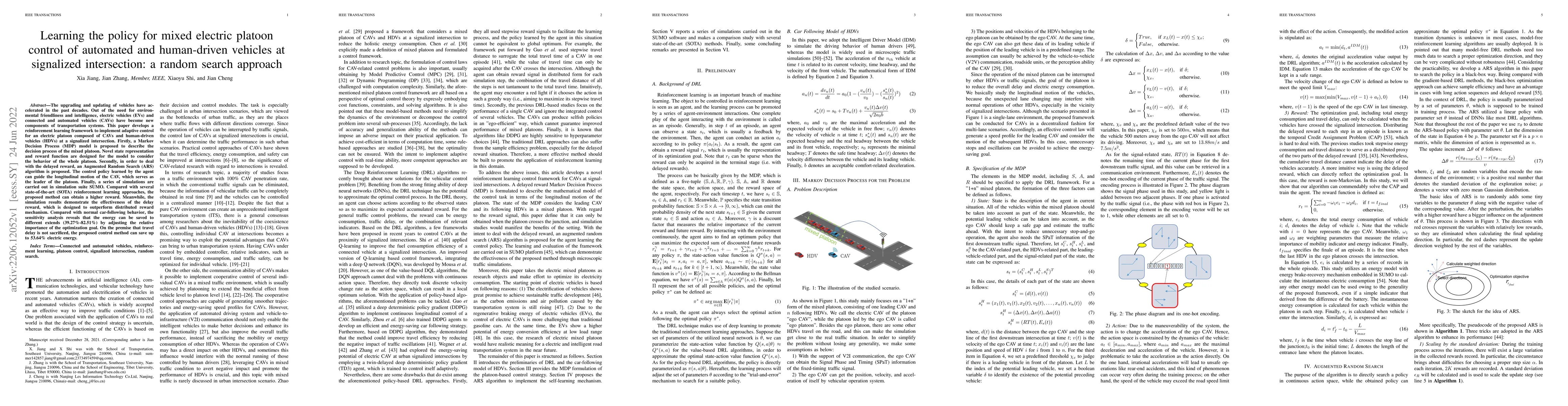 Thumbnail for Learning the policy for mixed electric platoon control of automated and
  human-driven vehicles at signalized intersection: a random search approach