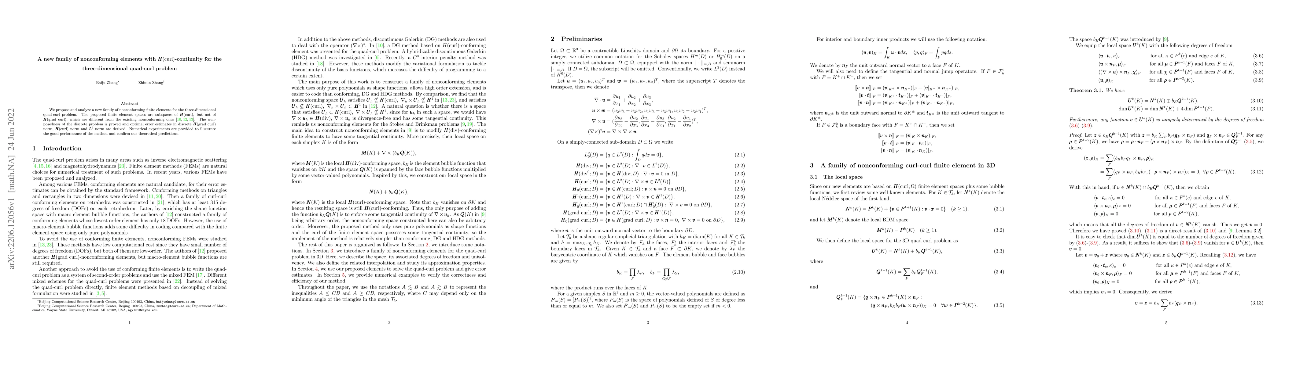 Thumbnail for A new family of nonconforming elements with
  $\pmb{H}(\mathrm{curl})$-continuity for the three-dimensional quad-curl
  problem