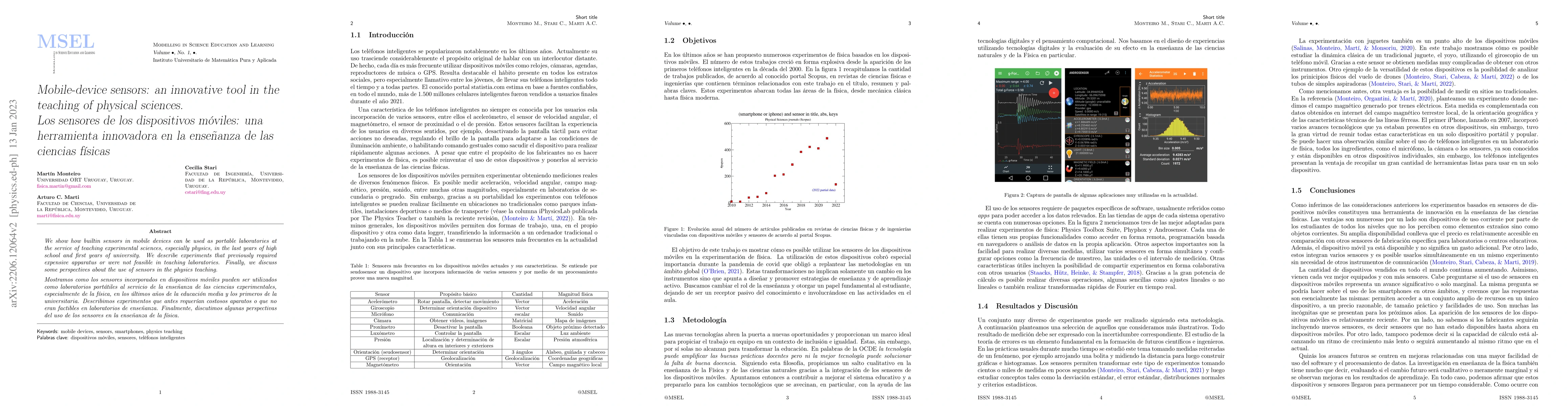 Thumbnail for The sensors of mobile devices: a innovative tool in the teaching of
  physical sciences