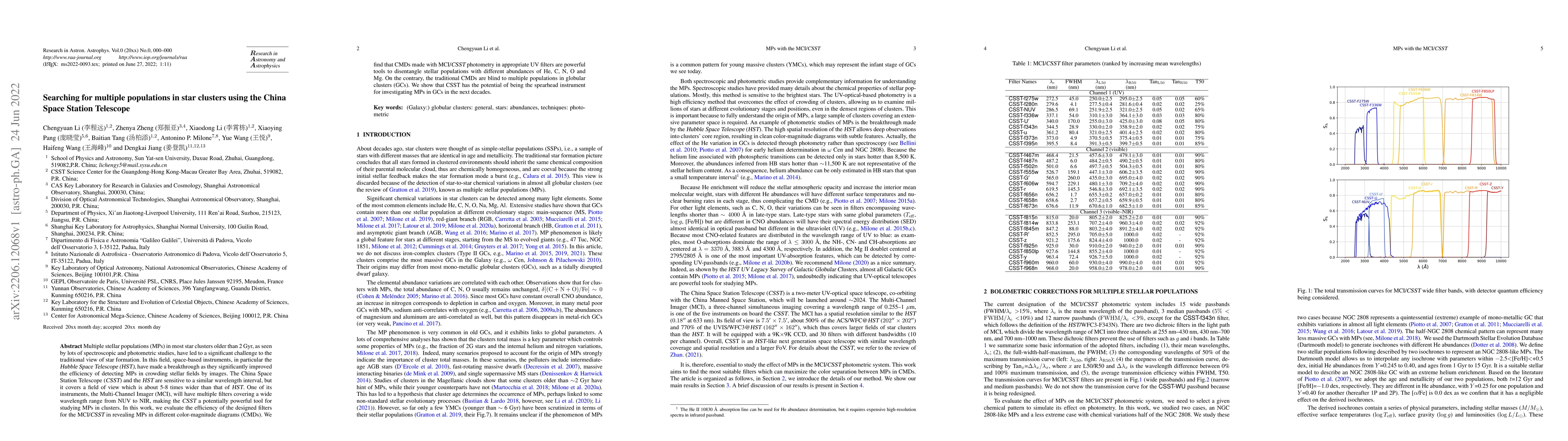 Thumbnail for Searching for multiple populations in star clusters using the China
  Space Station Telescope