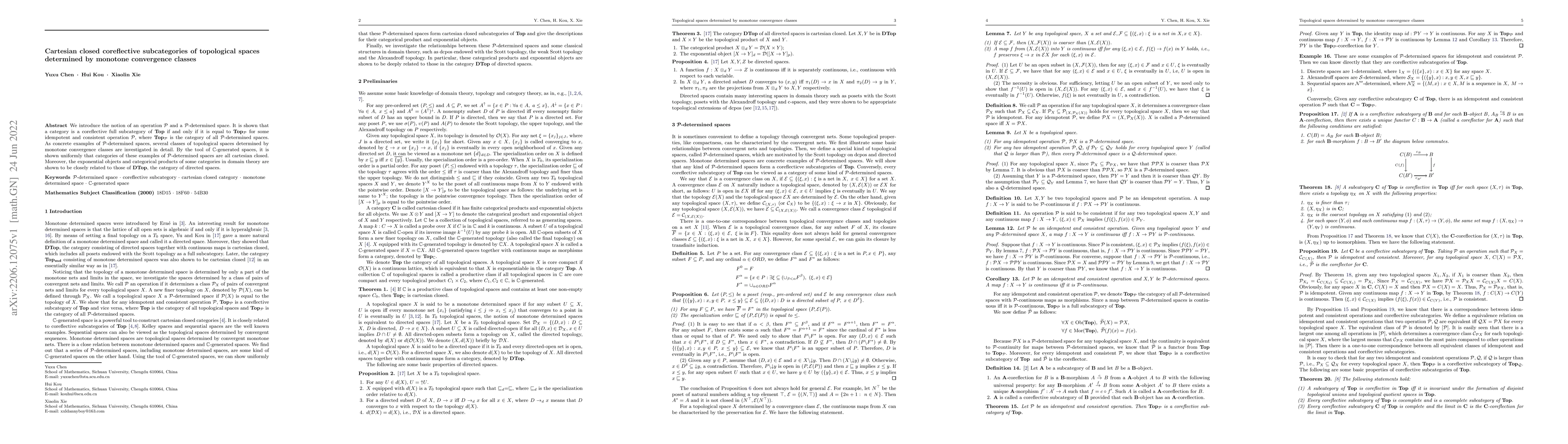 Thumbnail for Cartesian closed coreflective subcategories of topological spaces
  determined by monotone convergence classes