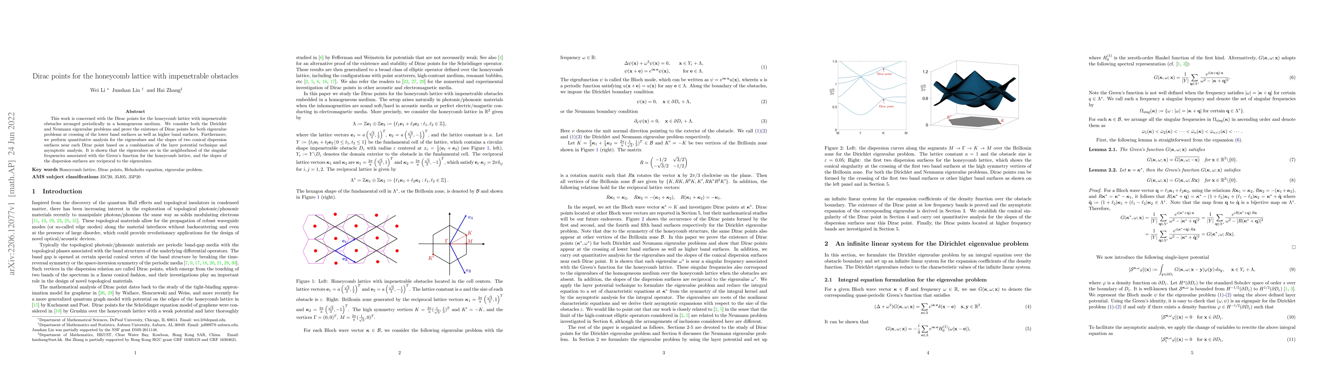 Thumbnail for Dirac points for the honeycomb lattice with impenetrable obstacles