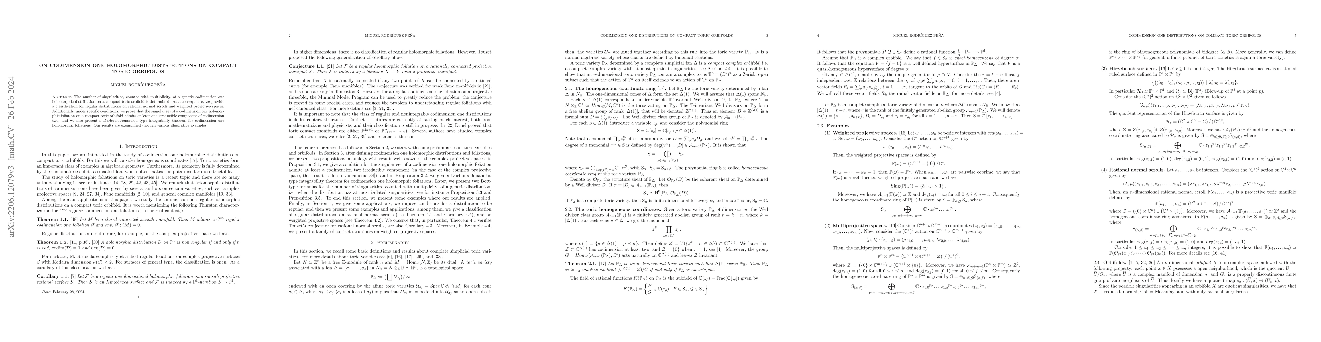 Thumbnail for On codimension one holomorphic distributions on compact toric orbifolds