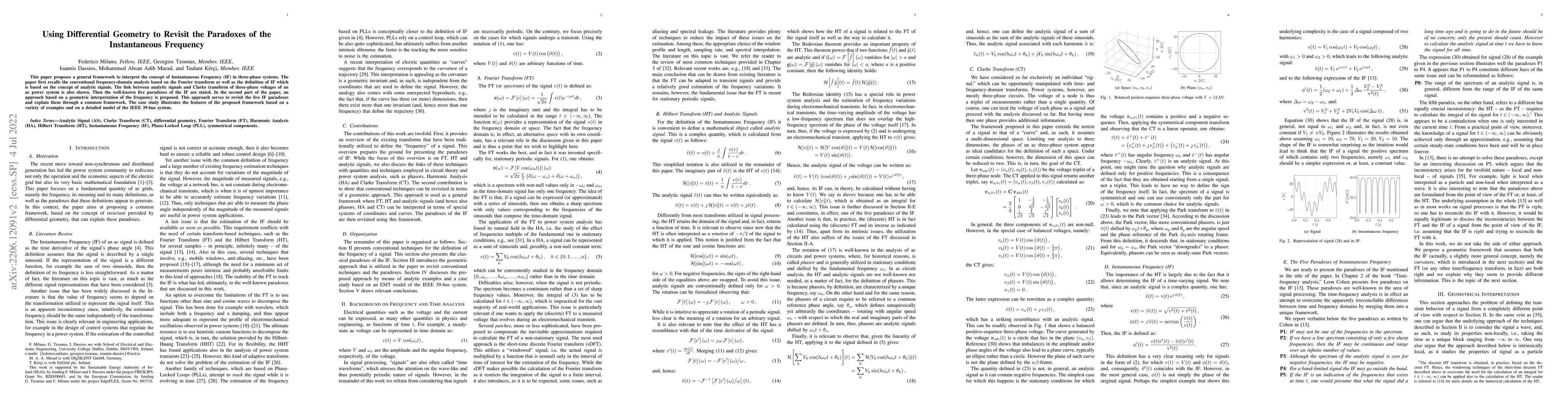 Thumbnail for Using Differential Geometry to Revisit the Paradoxes of the
  Instantaneous Frequency
