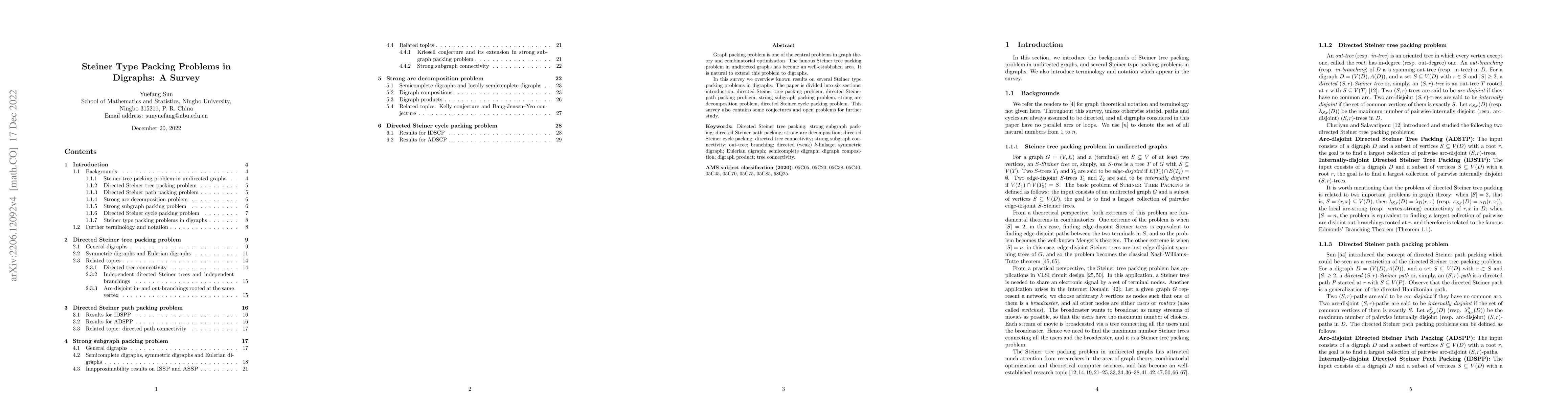 Thumbnail for Steiner Type Packing Problems in Digraphs: A Survey