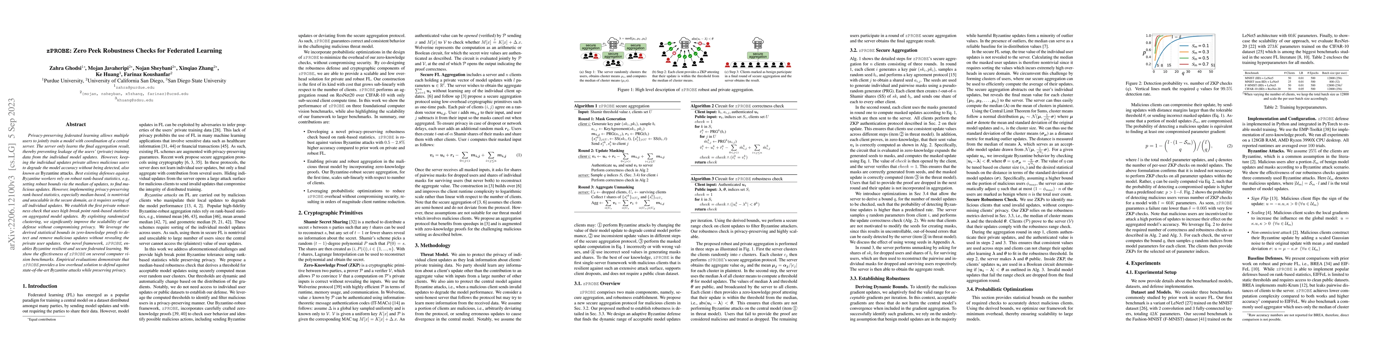 Thumbnail for zPROBE: Zero Peek Robustness Checks for Federated Learning