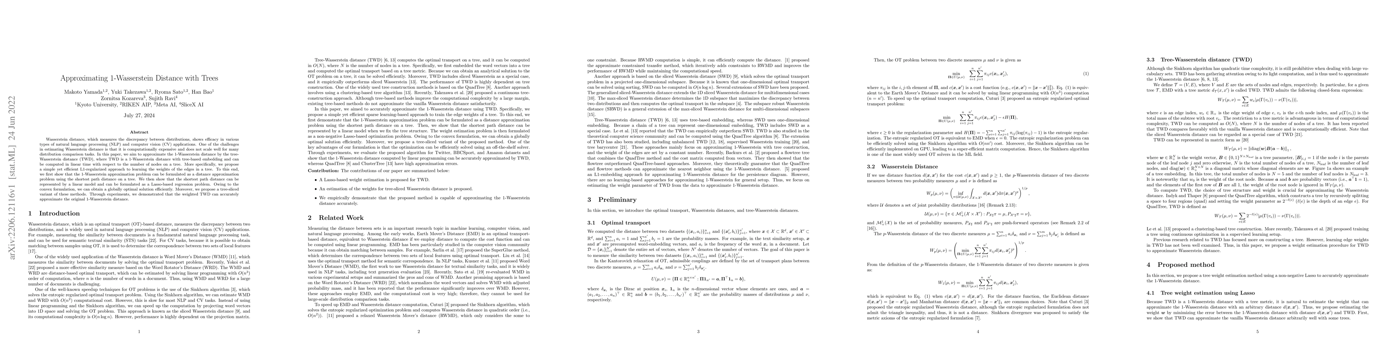 Thumbnail for Approximating 1-Wasserstein Distance with Trees