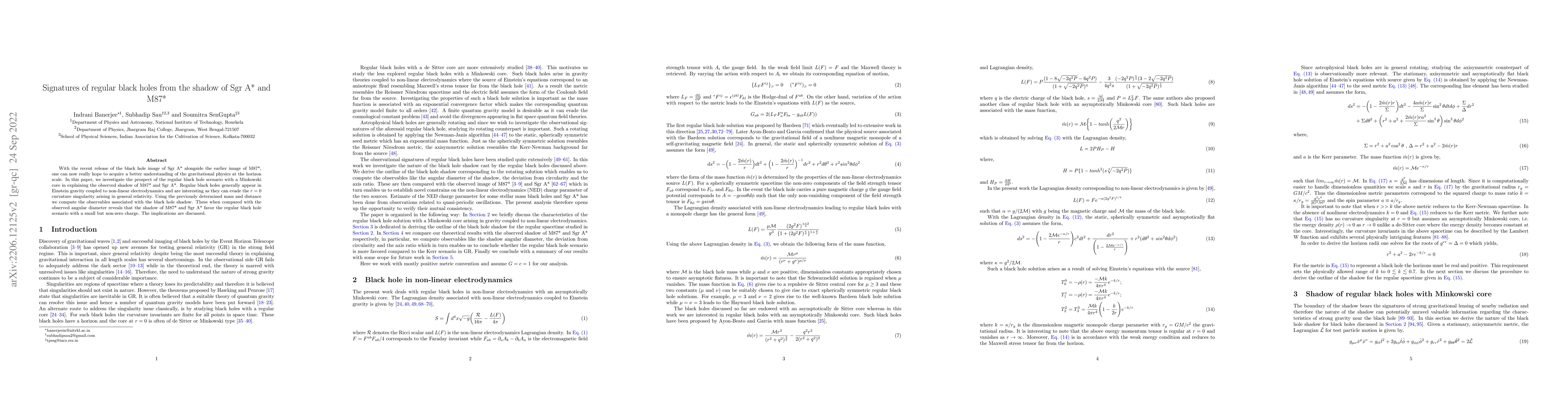 Thumbnail for Signatures of regular black holes from the shadow of Sgr A* and M87*