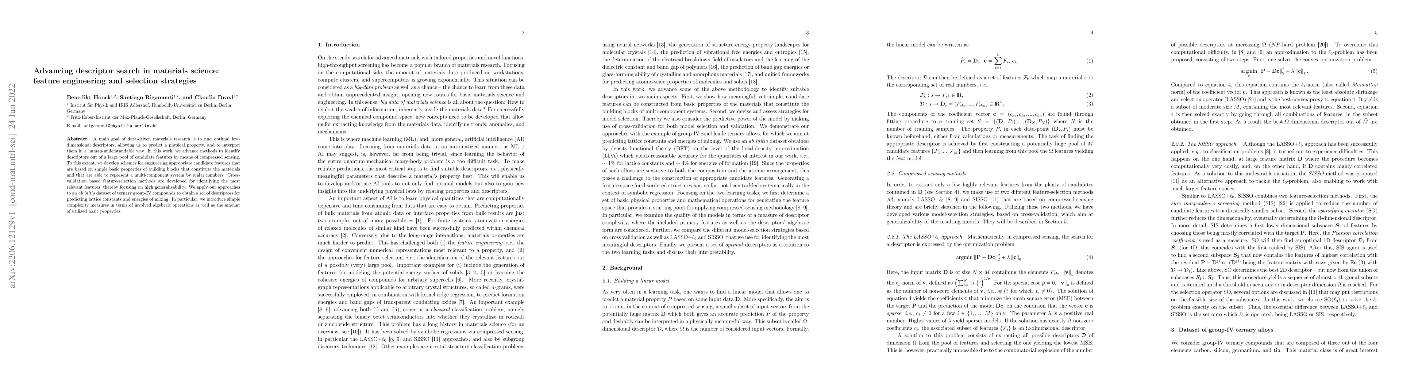 Thumbnail for Advancing descriptor search in materials science: feature engineering
  and selection strategies