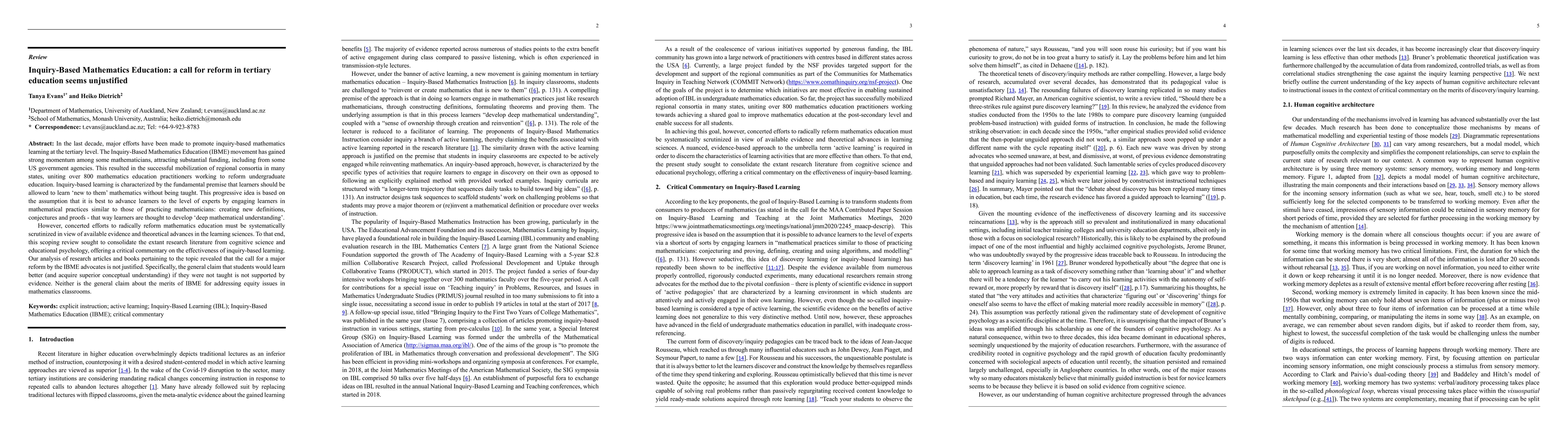 Thumbnail for Inquiry-Based Mathematics Education: a call for reform in tertiary
  education seems unjustified