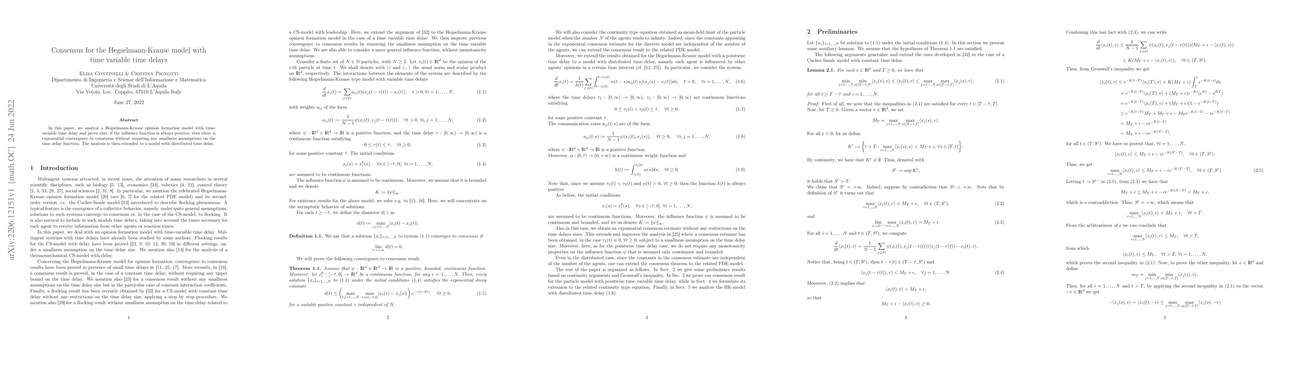 Thumbnail for Consensus for the Hegselmann-Krause model with time variable time delays