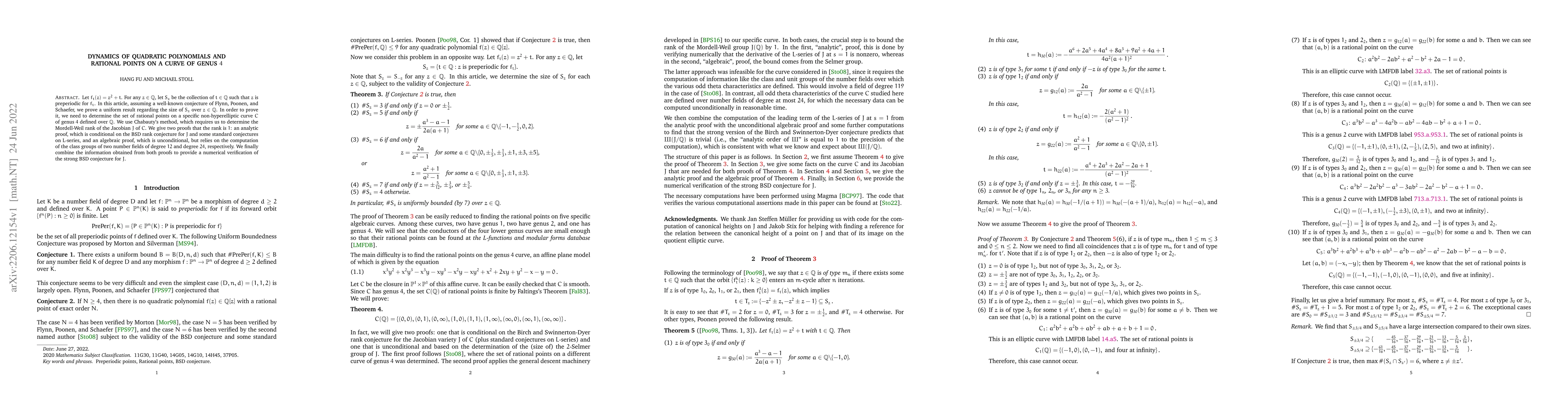 Thumbnail for Dynamics of quadratic polynomials and rational points on a curve of
  genus $4$