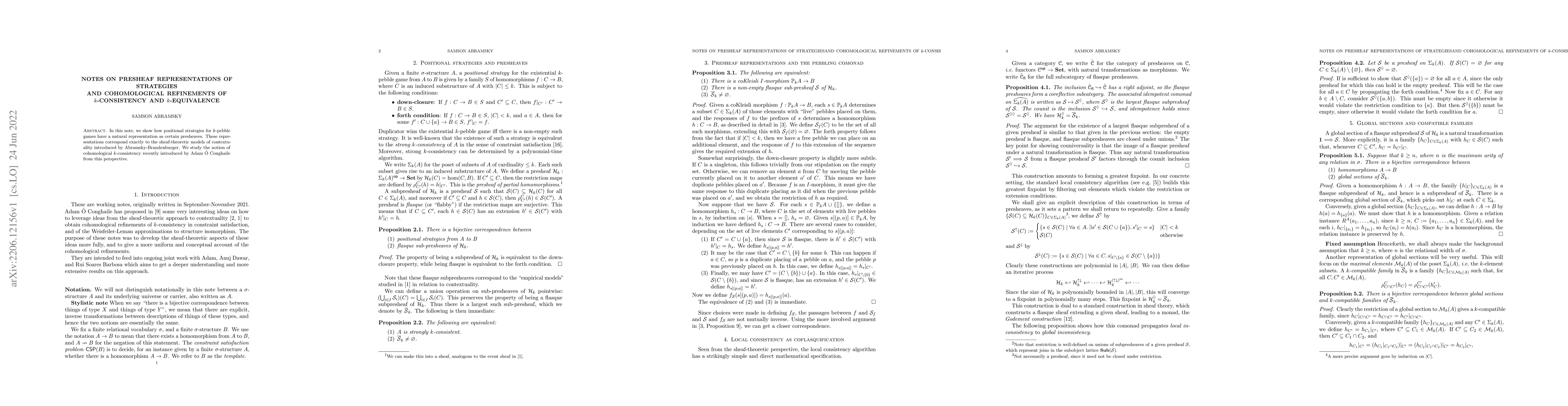 Thumbnail for Notes on presheaf representations of strategies and cohomological
  refinements of $k$-consistency and $k$-equivalence
