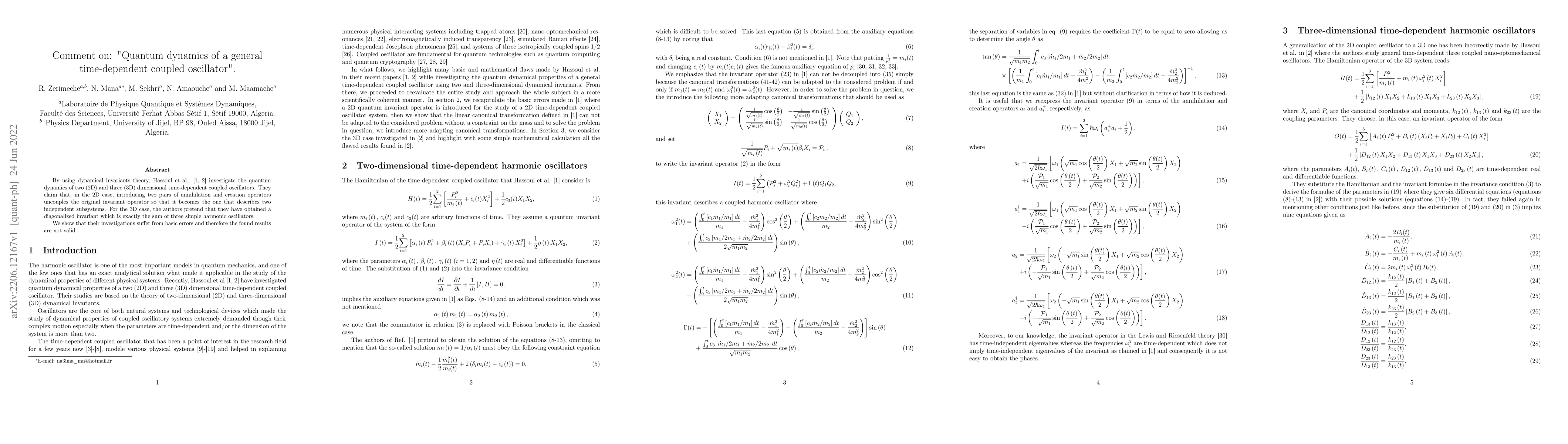 Thumbnail for Comment on: "Quantum dynamics of a general time-dependent coupled
  oscillator"