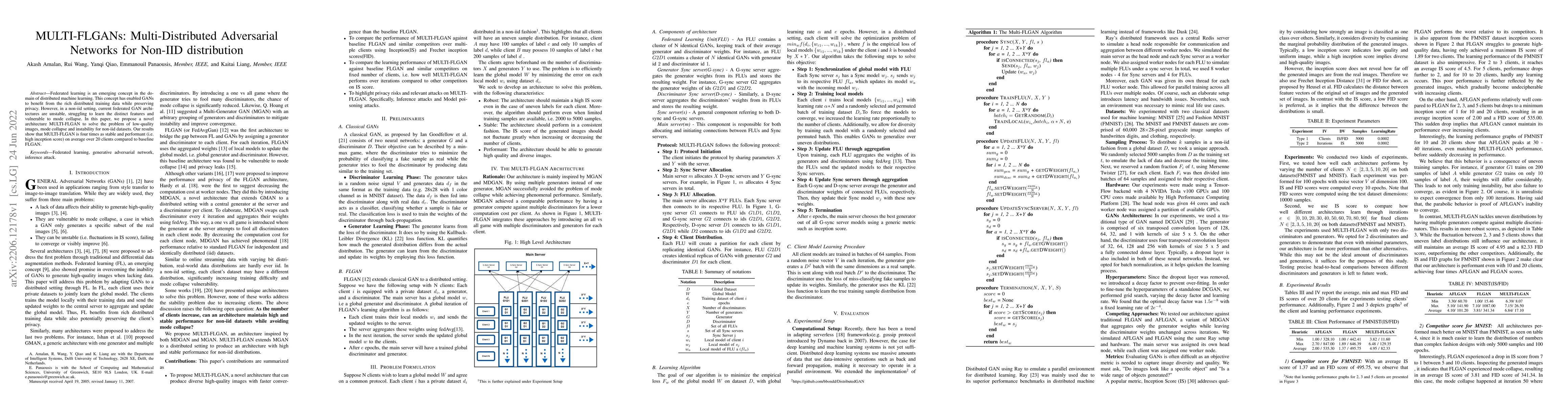 Thumbnail for MULTI-FLGANs: Multi-Distributed Adversarial Networks for Non-IID
  distribution