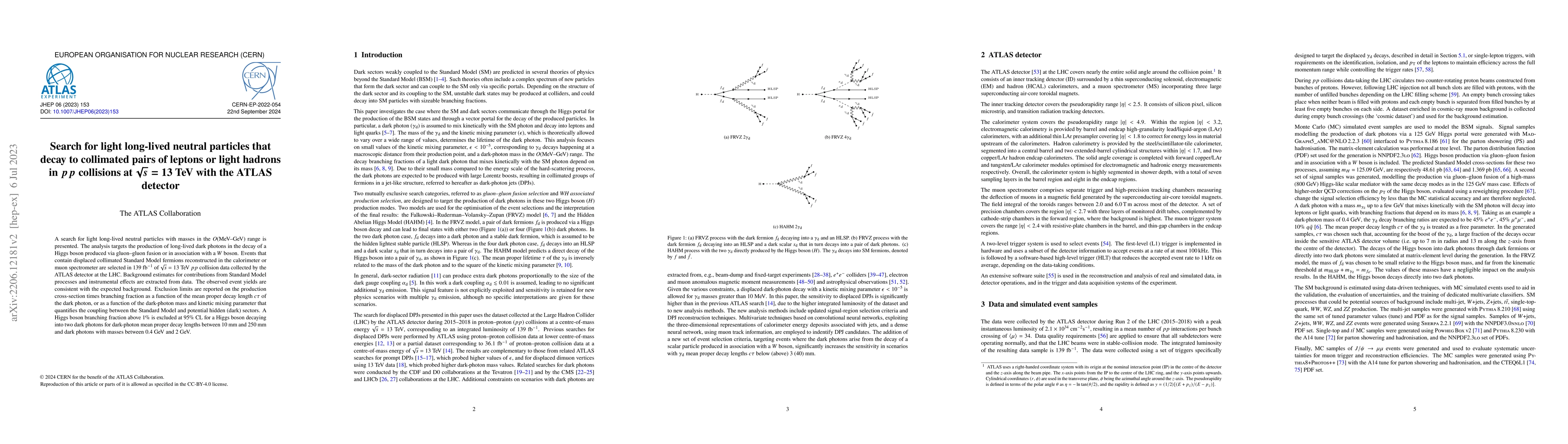 Thumbnail for Search for light long-lived neutral particles that decay to collimated
  pairs of leptons or light hadrons in $pp$ collisions at $\sqrt{s}=13$ TeV
  with the ATLAS detector