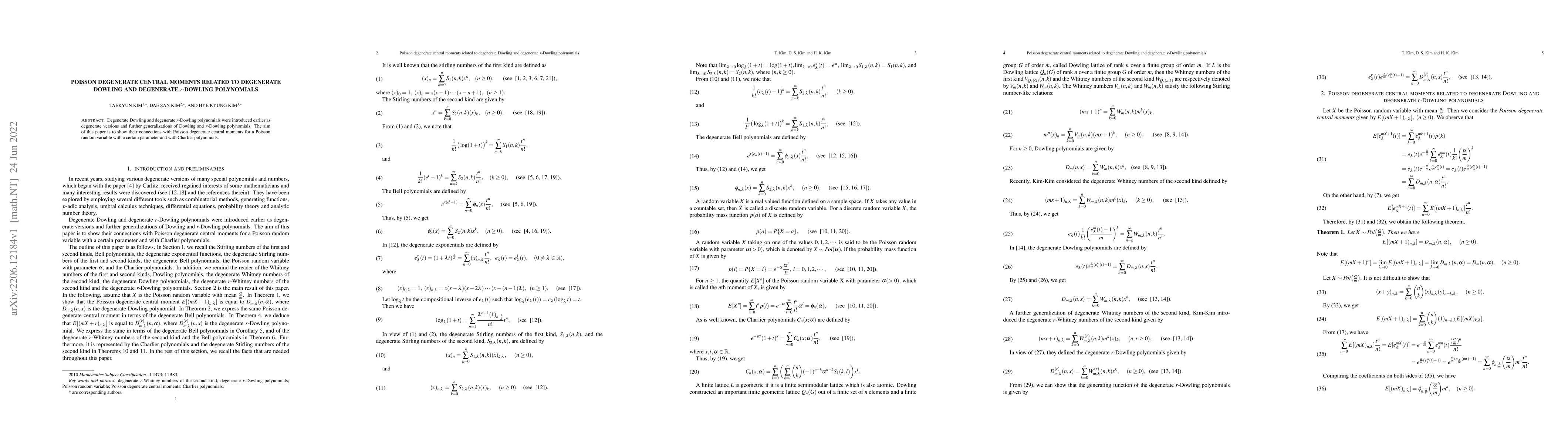 Thumbnail for Poisson degenerate central moments related to degenerate Dowling and
  degenerate r-Dowling polynomials