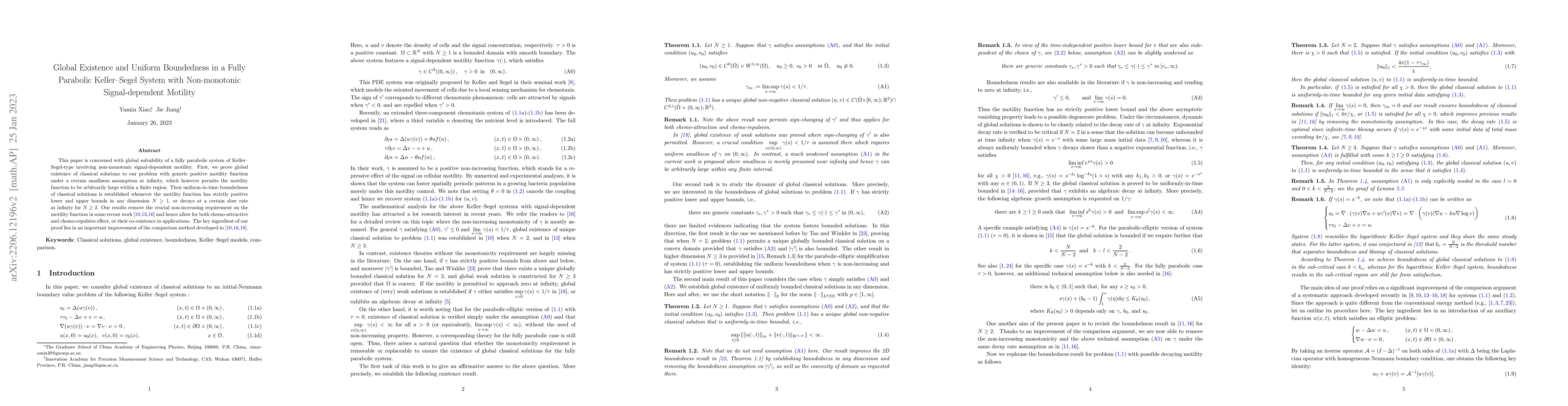 Thumbnail for Global Existence and Uniform Boundedness in a Fully Parabolic
  Keller-Segel System with Non-monotonic Signal-dependent Motility