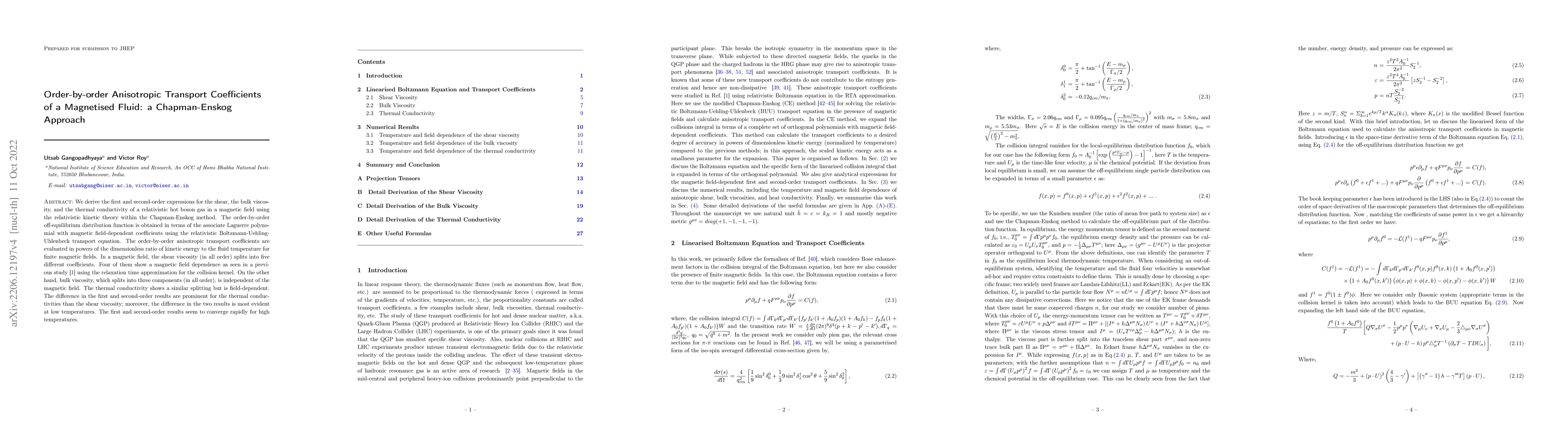 Thumbnail for Order-by-order Anisotropic Transport Coefficients of a Magnetised Fluid:
  a Chapman-Enskog Approach