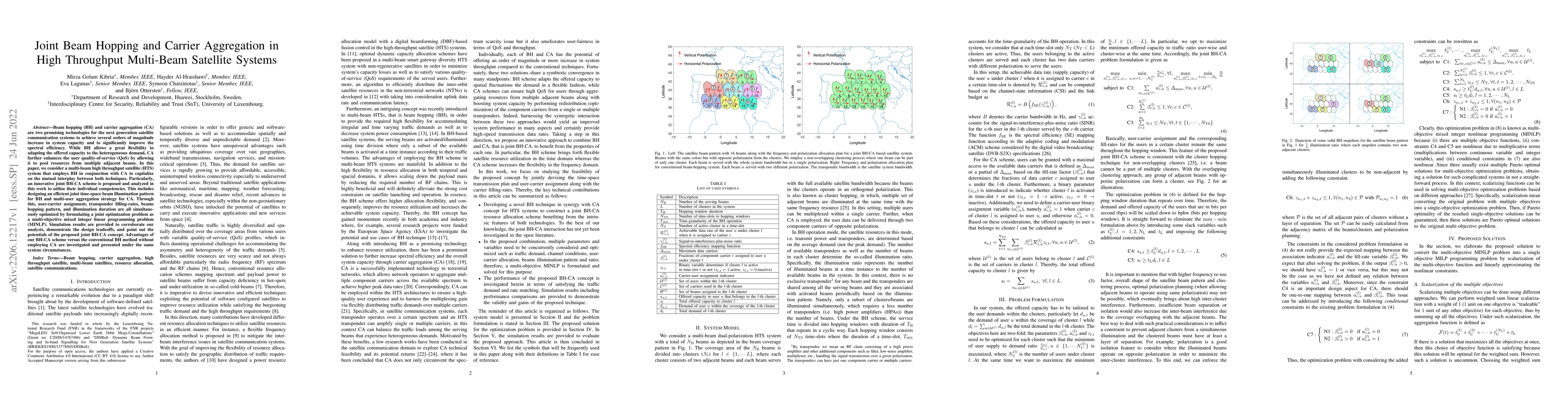 Thumbnail for Joint Beam Hopping and Carrier Aggregation in High Throughput Multi-Beam
  Satellite Systems