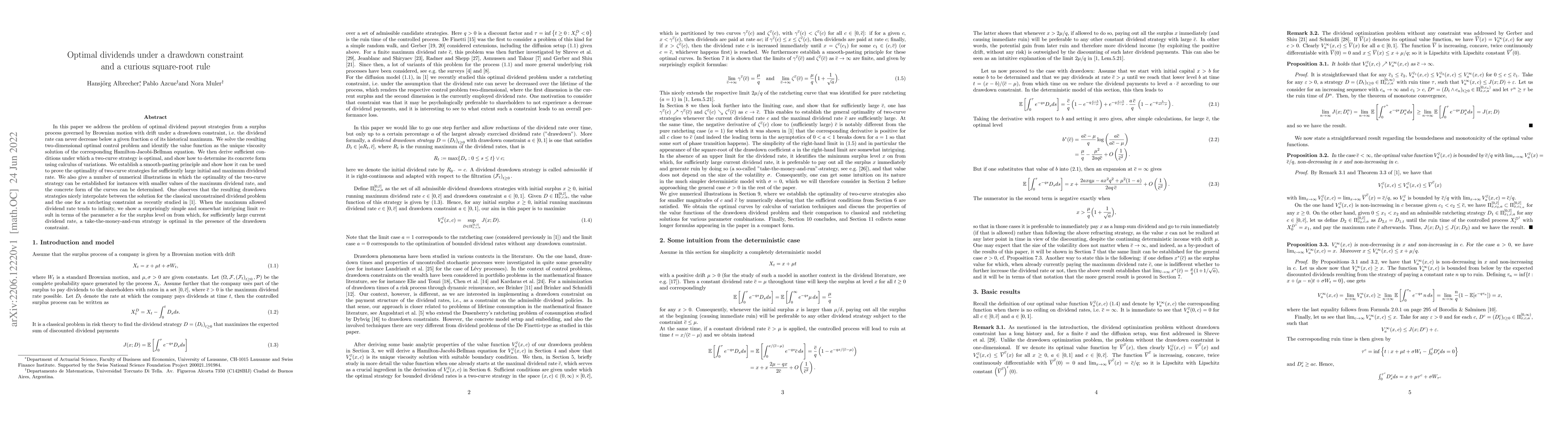 Thumbnail for Optimal dividends under a drawdown constraint and a curious square-root
  rule