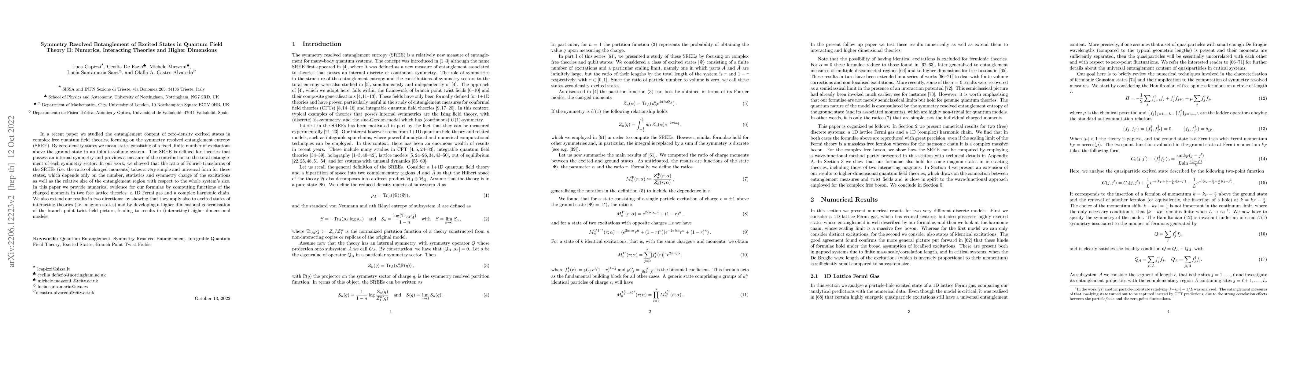 Thumbnail for Symmetry Resolved Entanglement of Excited States in Quantum Field Theory
  II: Numerics, Interacting Theories and Higher Dimensions