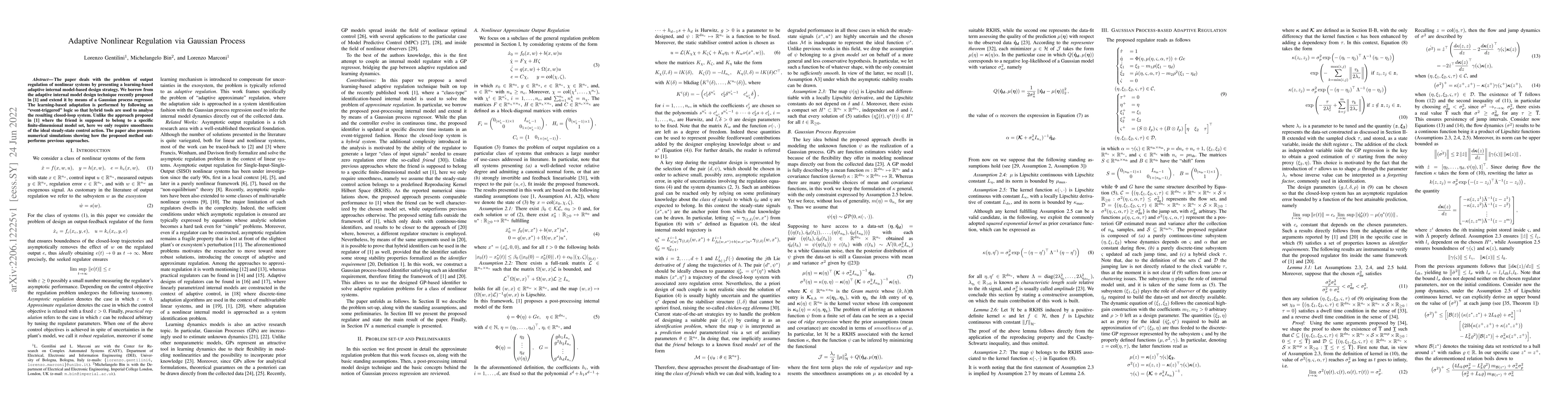 Thumbnail for Adaptive Nonlinear Regulation via Gaussian Process