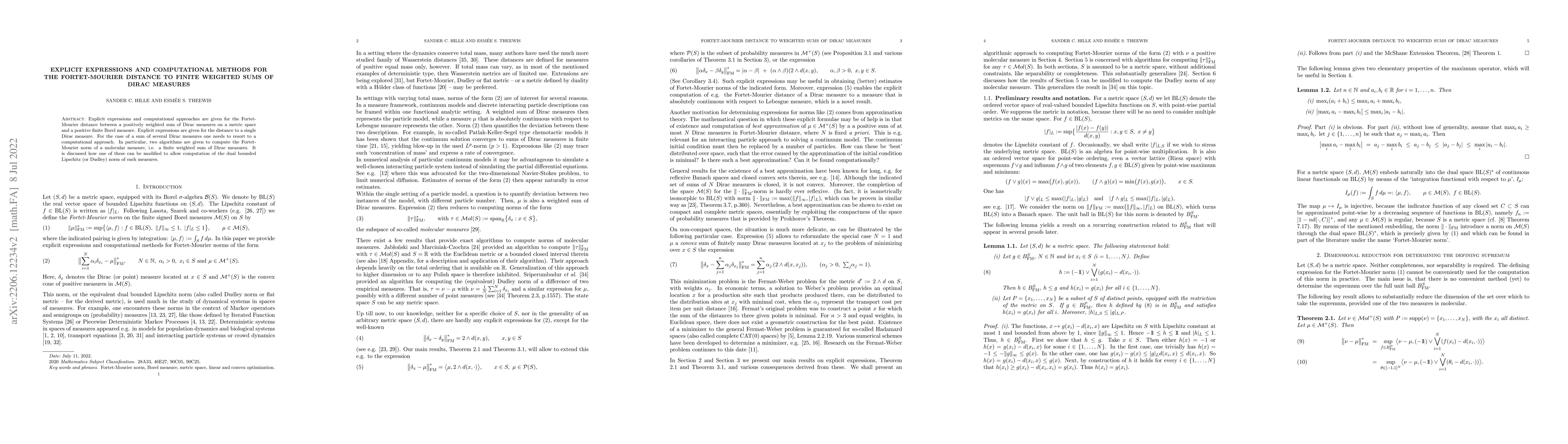 Thumbnail for Explicit expressions and computational methods for the Fortet-Mourier
  distance to finite weighted sums of Dirac measures