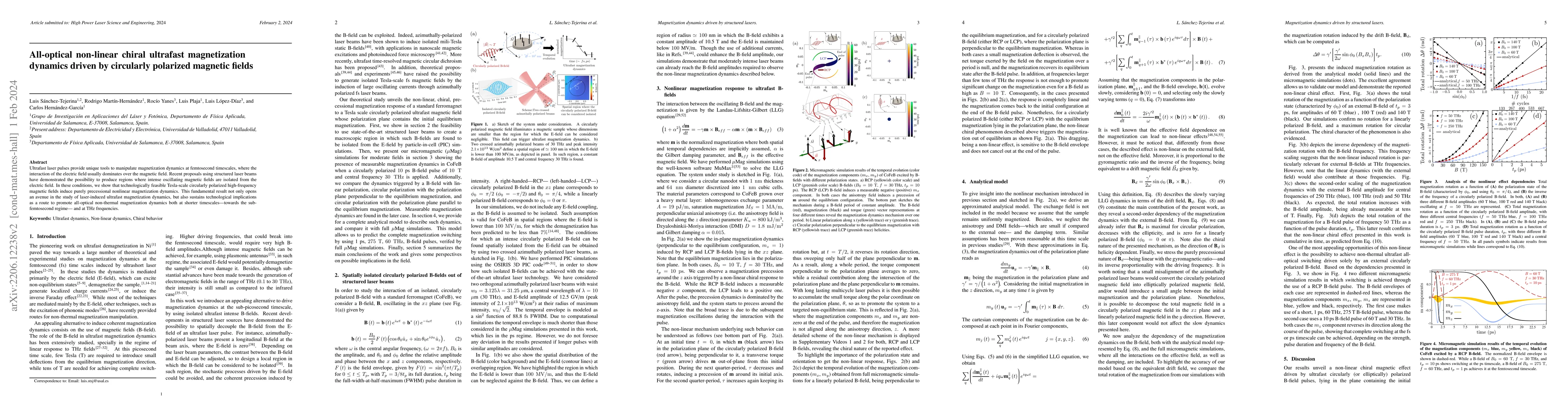 Thumbnail for All-optical non-linear chiral ultrafast magnetization dynamics driven by
  circularly polarized magnetic fields