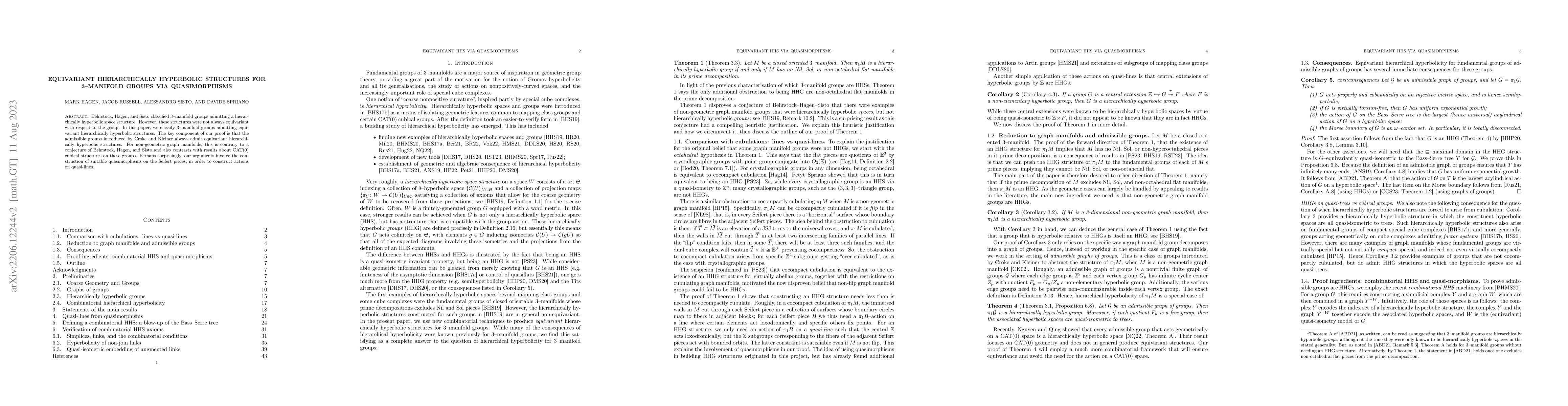 Thumbnail for Equivariant hierarchically hyperbolic structures for 3-manifold groups
  via quasimorphisms