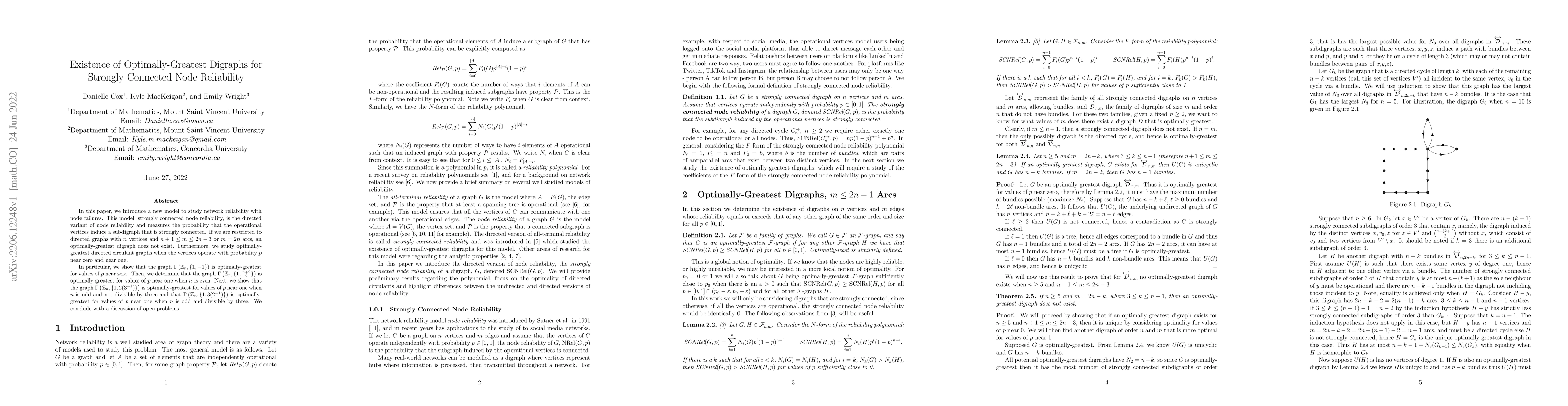 Thumbnail for Existence of Optimally-Greatest Digraphs for Strongly Connected Node
  Reliability