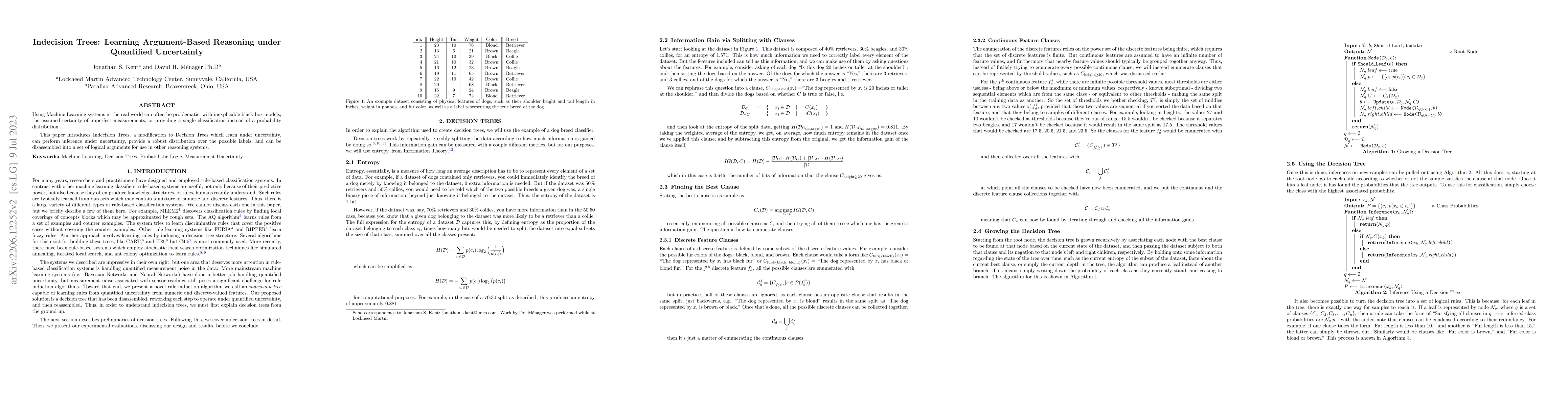 Thumbnail for Indecision Trees: Learning Argument-Based Reasoning under Quantified
  Uncertainty