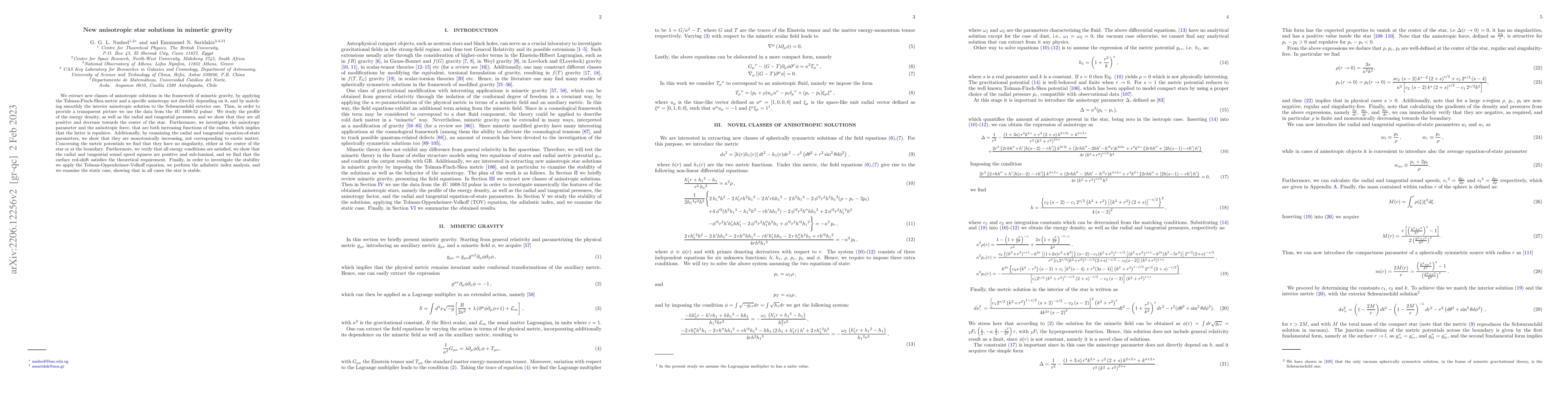 Thumbnail for New anisotropic star solutions in mimetic gravity